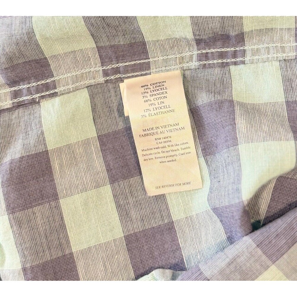 Faherty Mens Button Up Shirt Blue Ventura Short Sleeve Linen Plaid Stretch Large - Picture 9 of 10